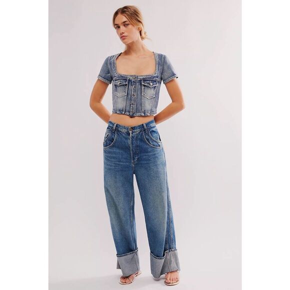 NWT Free People Stassi Rhinestone Top Size Large - Picture 1 of 8